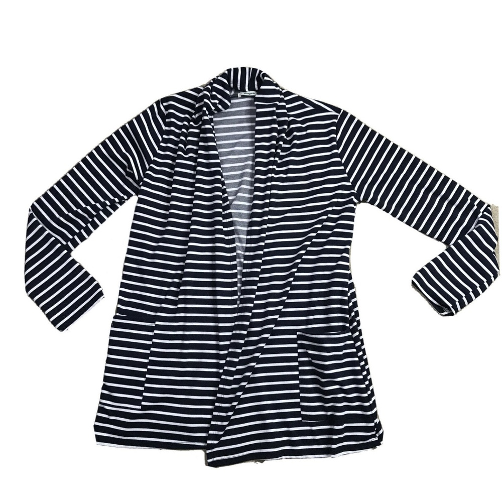 éloges Blue White Side-Pocket Striped Tunic Open Front Cardigan Size Large